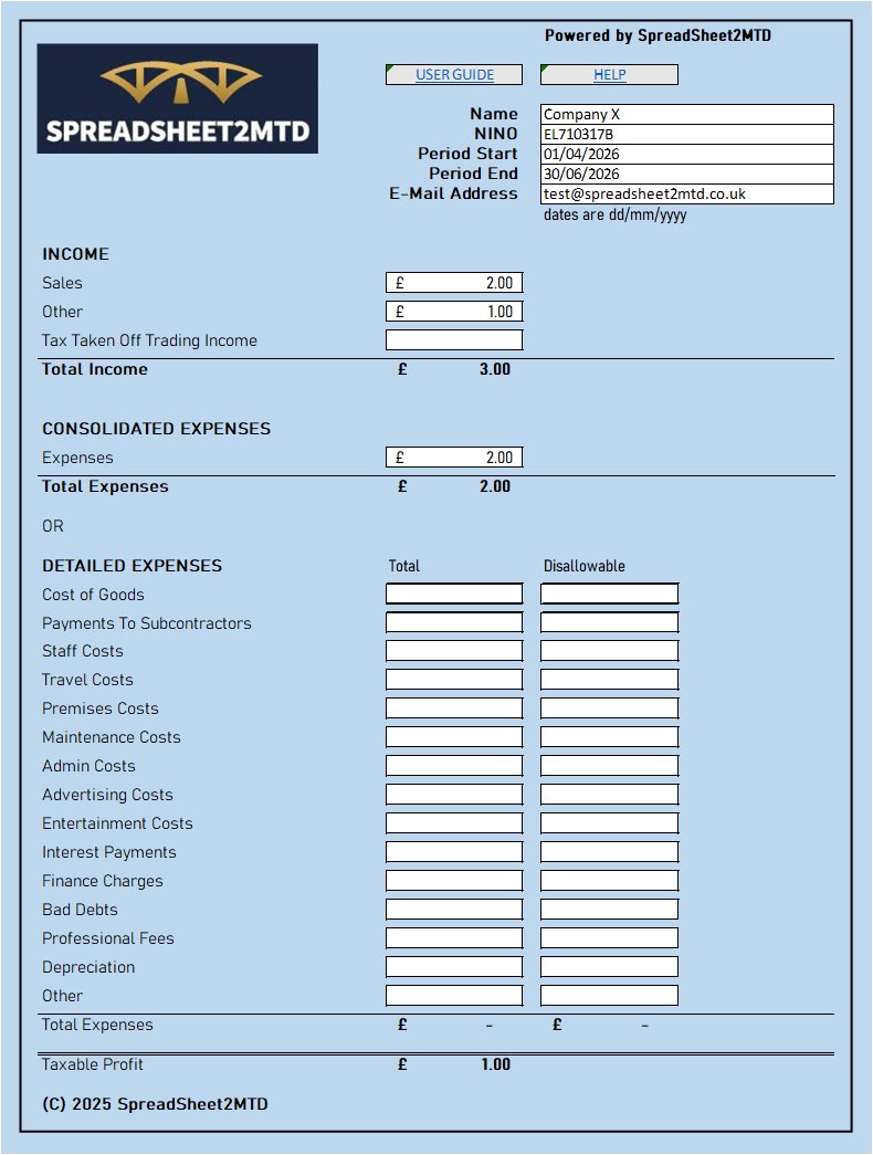 MTD ITSA self employment bridging sheet